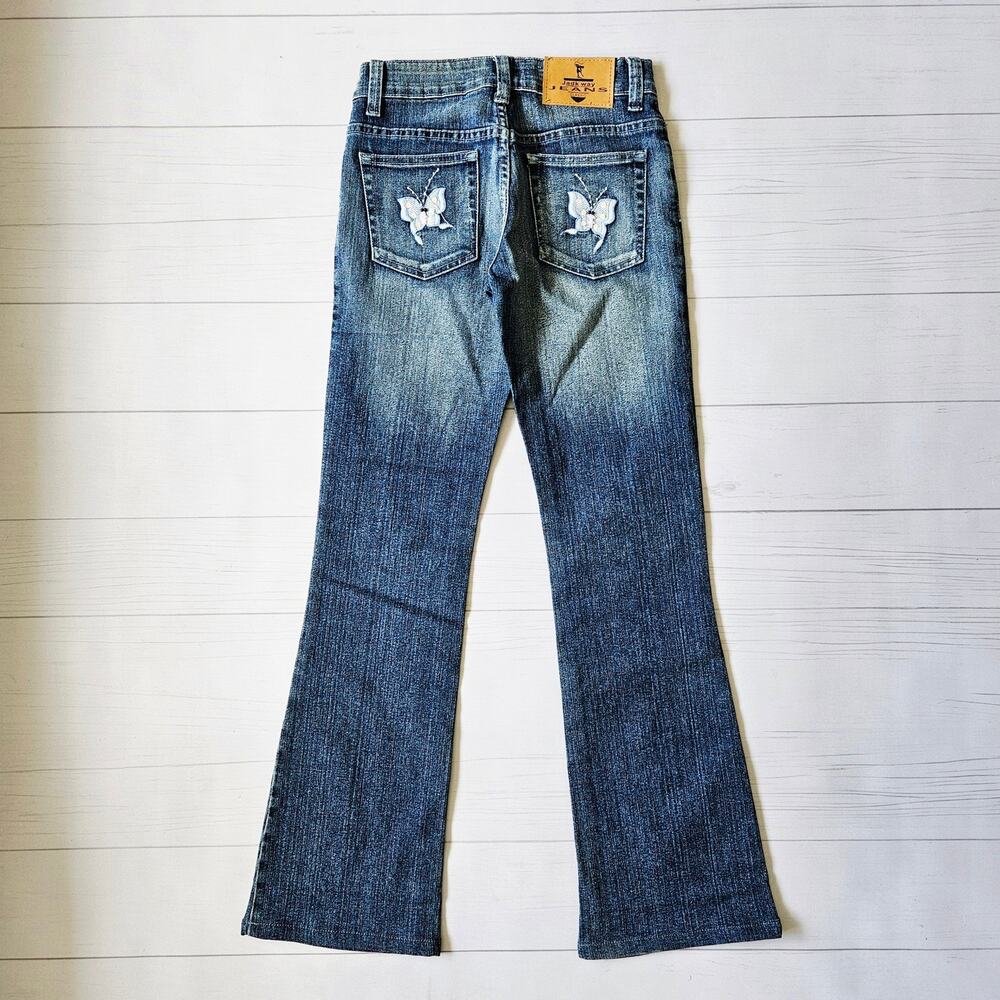 Euro Y2k Jeans Low-Rise Flared Fairycore Butterfly Emboridered- Size XS